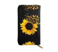 LGHHGY Slimfold - Cartera de piel con estampado artístico de caballos corriendo para mujer, elegante cartera larga plegable con bolsillo para monedas, Arte floral de girasoles y mariposas, Talla única