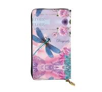 LGHHGY Slimfold - Cartera de piel con estampado de mapa del mundo para mujer, elegante cartera de mano larga plegable con bolsillo para monedas, Flor rosa y libélula azul, Talla única