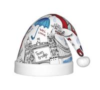 LGHHGY Sombrero de Navidad con estampado de Londres para niños, sombrero de Papá Noel de felpa suave, gorro de vacaciones para Navidad, Año Nuevo, Halloween
