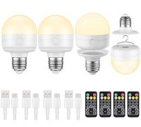 LGMCF Bombilla recargable, E27 regulable, bombilla LED con gancho oculto y mando a distancia, 10 W, 3 colores, con funk tion para camping, luz de emergencia con magnético, 4 unidades