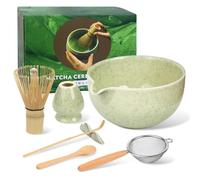 LgowithU Matcha Set de 7 piezas Matcha Tea Set Matcha Escoba Matcha Cuenco Matcha con Vertedor, Cucharilla y Soporte, Accesorios Matcha para los amantes del Matcha, Regalo, Verde