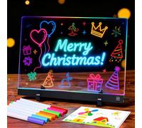 LgowithU Pizarra de dibujo LED, 35 x 26 cm, pizarra de notas LED, pizarra de noticias luminosa, borrable, pizarra acrílica con bolígrafo de 7 colores, 4 modos de iluminación, regalo creativo para