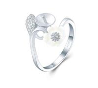 LGSY Anillos ajustables de plata de ley 925 con diseño de margaritas para mujer, accesorios con asiento de perlas para hacer joyas de perlas de bricolaje