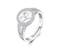 LGSY Anillos ajustables redondos de plata de ley 925 CZ para mujeres, diseño de anillos de perlas con asiento de perlas para hacer joyas de perlas