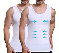 Lgtfy - Chaleco adelgazante para hombre, camisas de compresión de ginecomastia, camisetas interiores con control de abdomen, cambio en segundos, 2 Pack blanco, Large