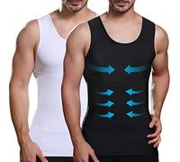 Lgtfy Chaleco moldeador de cuerpo para hombre, camiseta sin mangas de compresión para abdomen en el pecho, camiseta interior para ocultar el vientre, cambio en segundos, Negro/Blanco, XX-Large