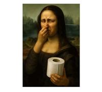Lguaquanx Póster de baño, Mona Lisa inodoro Arte mural divertido de Monalisa, Mona Lisa se mantiene la nariz y mantiene papel higiénico,Humorvolle Deko para WC Baño, 30X40cm Sin marco