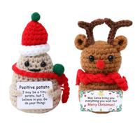 LGWJHCY 2 adornos de alce de patata de ganchillo, divertido juguete de patata positivo de punto con tarjeta positiva, para fiestas, decoraciones de Navidad y aliento y decoración de habitación
