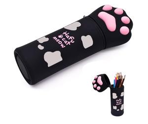 LGWJHCY Estuche Telescópico 2 en 1 de Silicona Suave, Soporte de Escritorio para Lápices Kawaii Cat, Bolsa de Almacenamiento Con Cierre de Cremallera para Niños y Adultos, Rosa, Animal