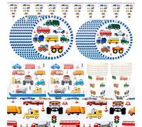 LGWJHCY Juego Vajilla para Fiesta Construcción, 61 piezas, Obra de Construcción, Decoración de Construcción Fiesta Set Vajilla con Platos de Papel, Vasos, Servilletas, Mantel.