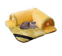 LGYGMD 2-in-1 Cats Bed, Fluffy Square Cat Tunnel Cats,Rabbits,Soft Hideout Play Tube for Bunnies with Removable Washable Cover & Non-Slip Bottom,Yellow,XL