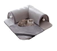 LGYGMD 2-in-1 Cats Bed, Fluffy Square Cat Tunnel Cats,Rabbits,Soft Hideout Play Tube for Bunnies with Removable Washable Cover & Non-Slip Bottom,Gray,S