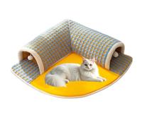 LGYGMD 2-in-1 Funny Plaid Checkered Cat Rabbit Hideout House,Removable Washable Play Tunnel with Cozy Bed for Rabbits & Non-Slip Bottom,Blue,M