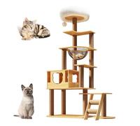 LGYGMD 65-Inch Multi-Pure Wood-Level Tower Condo, 13 Posts with Padded Platform Bed, Toy Balls and Sisal Scratching, for Indoor Cats, Wood Cat Tree