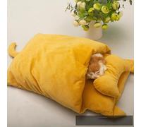 LGYGMD All Seasons Cloth Keep Quilt House Dog Kennel Winter Warm Nest Bag Japanese-Style Pet The Bed Sleeping Pouch Cat (Color Yellow, Size : L)