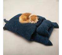 LGYGMD All Seasons Cloth Keep Quilt House Dog Kennel Winter Warm Nest Bag Japanese-Style Pet The Bed Sleeping Pouch Cat (Color Blue, Size : M)