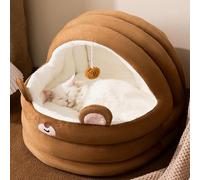 LGYGMD Beds for Indoor Cats Washable, Cute Warm Large Dog Cave, Cozy Hooded Cat Bed with Soft Cushion (Color Brown, Size : S)