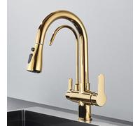 LGYGMD Black Filtered Crane for Pull out Spray Rotation Water Filter Tap Three Ways Sink Mixer Kitchen Faucet,Type A,Gold