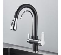 LGYGMD Black Filtered Crane for Pull out Spray Rotation Water Filter Tap Three Ways Sink Mixer Kitchen Faucet,Type A,Black Chrome