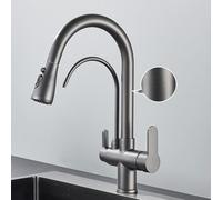 LGYGMD Black Filtered Crane for Pull out Spray Rotation Water Filter Tap Three Ways Sink Mixer Kitchen Faucet,Type A, Grey