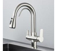 LGYGMD Black Filtered Crane for Pull out Spray Rotation Water Filter Tap Three Ways Sink Mixer Kitchen Faucet,Type A,Brush Nickel