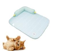 LGYGMD Cat Bed Pillow,Breathable Summer Mat-L-Shaped Sofa,Ice Silk Mat Cats with Pillow, Portable Washable Pet Cooling Blanket for, Siamese, Small Pets(Green,Small)