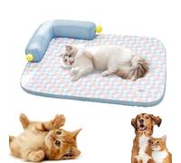 LGYGMD Cat Bed Pillow,Breathable Summer Mat-L-Shaped Sofa,Ice Silk Mat Cats with Pillow, Portable Washable Pet Cooling Blanket for, Siamese, Small Pets(Blue,X-Large)