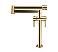 LGYGMD Commercial Kitchen Mixer Taphot & Cold Water Brass Faucet with Dual Joint Flexible Arms Deckmounted Two Handle Gold Finish for Sinks and Pots.
