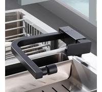 LGYGMD Faucets Folding Inside Window Sink Faucet Brass Swivel 2 Modes Handle Hot and Cold Water Single Hole Kitchen Mixer Faucet-Black