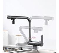LGYGMD Faucets Way Brass Mixer Folding Inside Window Hot and Cold Water Rotation Kitchen Sink Faucet 3 in 1-Black B