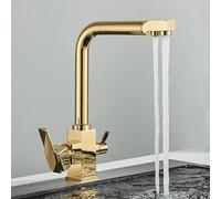 LGYGMD Filter Faucet Chrome Drinking Pure Kitchen Tap Deck Mounted Dual Handles 3-Ways Hot and Cold Water Mixer,Golden B,Include:1*Faucet