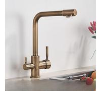 LGYGMD Filter Faucet Chrome Drinking Pure Kitchen Tap Deck Mounted Dual Handles 3-Ways Hot and Cold Water Mixer,Antique Brass,Include:1*Faucet