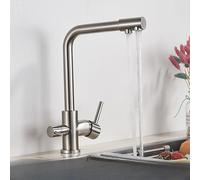 LGYGMD Filter Faucet Chrome Drinking Pure Kitchen Tap Deck Mounted Dual Handles 3-Ways Hot and Cold Water Mixer,Brushed Nickle,Include:1*Faucet
