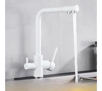 LGYGMD Filter Faucet Chrome Drinking Pure Kitchen Tap Deck Mounted Dual Handles 3-Ways Hot and Cold Water Mixer,White,Include:1*Faucet