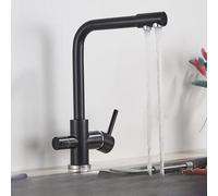 LGYGMD Filter Faucet Chrome Drinking Pure Kitchen Tap Deck Mounted Dual Handles 3-Ways Hot and Cold Water Mixer,Black with Dot,Include:1*Faucet