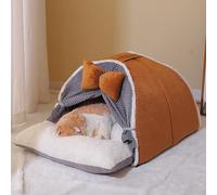 LGYGMD Fluffy Hooded Calming Cat Cave Dogs&Cats,Self Warming Pet Bed with for Indoor Cats or Small Dogs,Machine Washable (Color Brown, Size : 52cm)