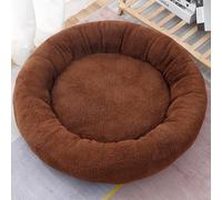LGYGMD Fluffy Pet Anti Anxiety Dog Cat Round Warming Cuddler Washable Bed Nest Cushion with Non-Slip Bottom for Indoor Medium Large Cats Dogs (Color Brown, Size : 45cm)