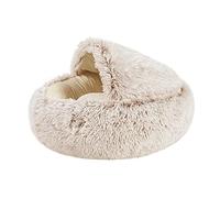 LGYGMD Fluffy Soft Warm Cuddly Cave Sleeping Bag Bed, Round Hooded Tent Igloo for Big Dog Cat Puppy Rabbit, 35CM, Brown
