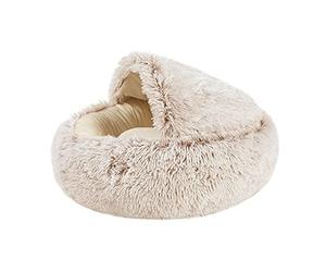 LGYGMD Fluffy Soft Warm Cuddly Cave Sleeping Bag Bed, Round Hooded Tent Igloo for Big Dog Cat Puppy Rabbit, 35CM, Brown