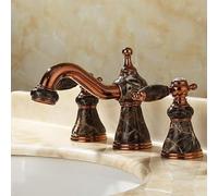 LGYGMD Gold Brass Jade Bathroom Sink Faucet Hole Widespread Basin Mixer Double Handle Hot and Cold Water Tap, ZJJY2584