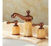 LGYGMD Gold Brass Jade Bathroom Sink Faucet Hole Widespread Basin Mixer Double Handle Hot and Cold Water Tap, ZJJY2584