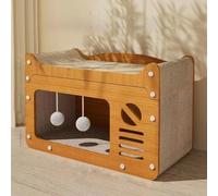 LGYGMD House, Scratcher Board Cave with Hanging Toy,Large Space Cardboard Bed Condo,Suitable for Cats to Rest&Scratching Cat Scratch Pad,F