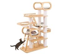 LGYGMD Kitty Condo, Wood Tower for Indoor Large Cats, 77'' Tall Tree, House Scratching Post, Luxury Cat Furniture with Hammock and Climb Labber