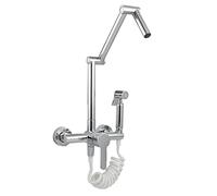 LGYGMD Pot Filler Folding Faucet Sprayer, Wall Mount Brass Sink Single Handle Retractable Kitchen Mixer Tap with Three Swing Arm,Black