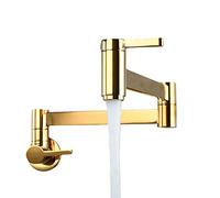 LGYGMD Pot Filler Wall Mounted Cold Brass Foldable Sink Faucet Two Handle Single Hole Kitchen Tap with Double Joint Swing Arm,Gold