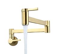 LGYGMD Pot Filler Wall Mounted Cold Brass Foldable Sink Faucet Two Handle Single Hole Kitchen Tap with Double Joint Swing Arm,Gold