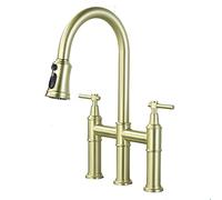 LGYGMD Pull-Down Faucets, Brass Swivel Sink Faucet with Function Pull out Sprayer, Dual Handle Hot and Cold Water Kitchen Mixer Tap, Three Hole,Black