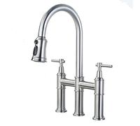 LGYGMD Pull-Down Faucets, Brass Swivel Sink Faucet with Function Pull out Sprayer, Dual Handle Hot and Cold Water Kitchen Mixer Tap, Three Hole,Black