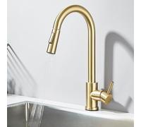 LGYGMD Pull out Faucets ° Rotation Single Lever Mixer Tap Kitchen Sink Cold Hot Water Tap,Brushed Gold,Include:1*Faucet