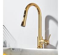 LGYGMD Pull out Faucets ° Rotation Single Lever Mixer Tap Kitchen Sink Cold Hot Water Tap,Gold,Include:1*Faucet
